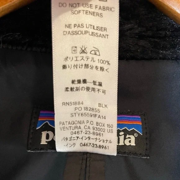 Patagonia Pelage Faux Fur Jacket Girls XL 14 Black Shawl Collar Cozy - Picture 8 of 9